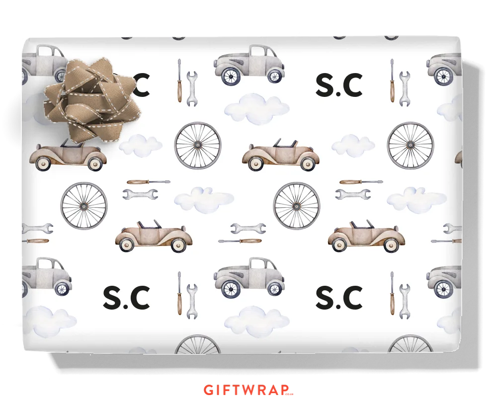 Vintage Cars Personalised Wrapping Paper