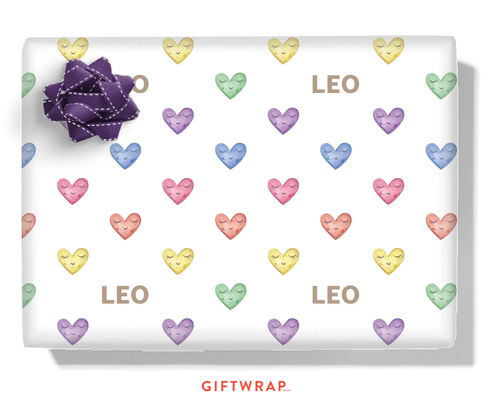 Happy Love Hearts Personalised Wrapping Paper