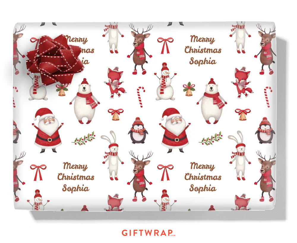 Santa & Winter Animals Personalised Wrapping Paper