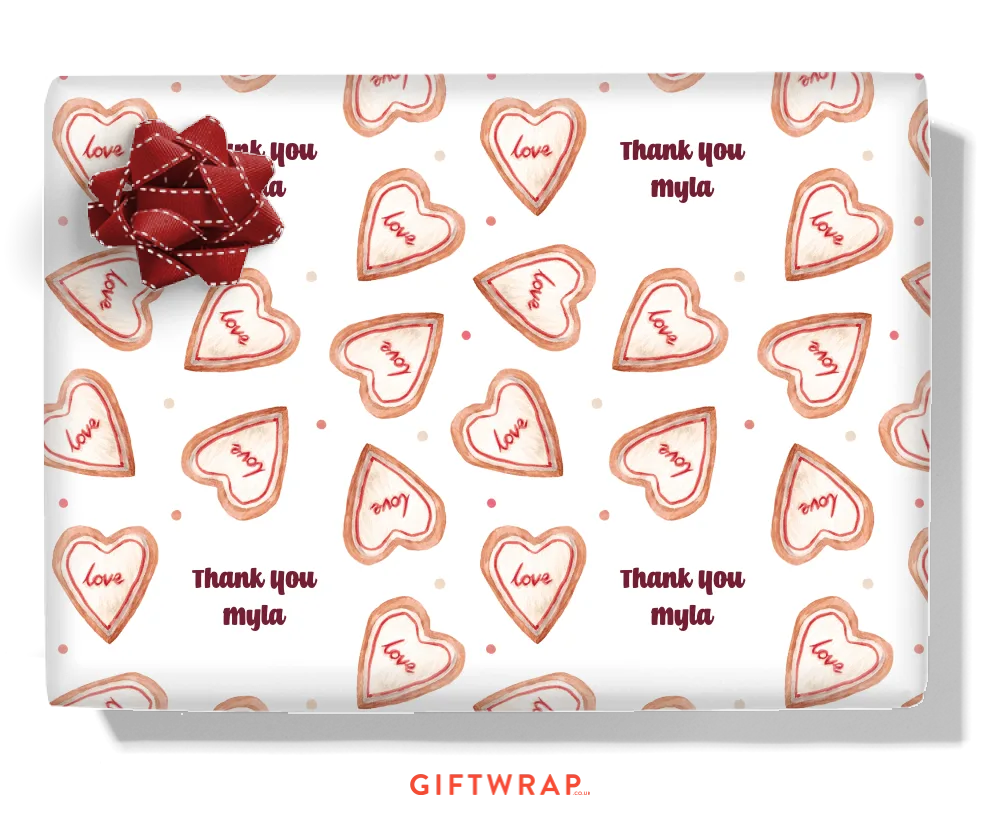 Love Heart Cookies Personalised Wrapping Paper