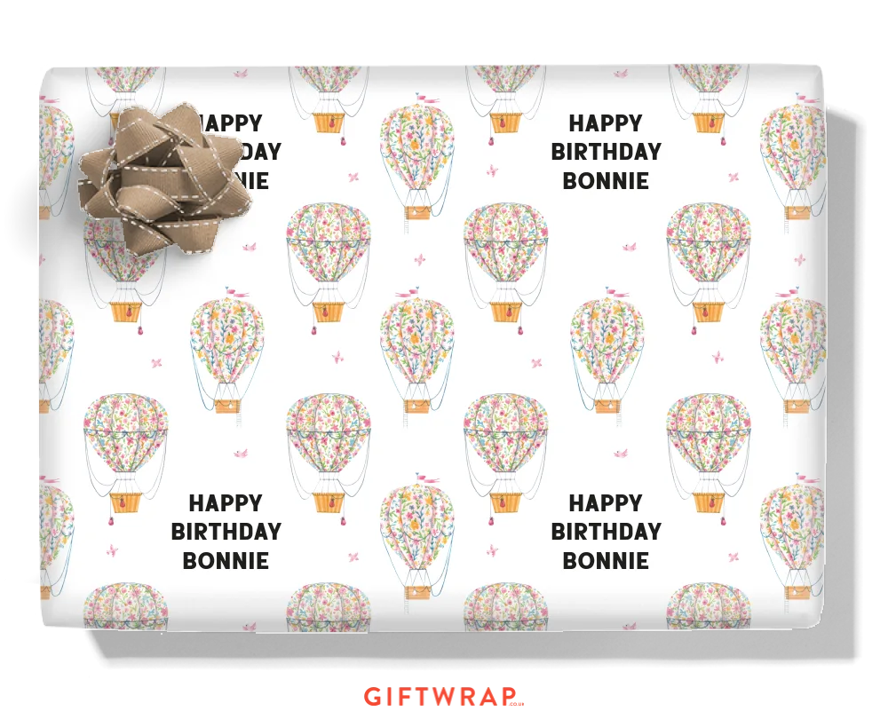 Pretty Floral Air Balloons Personalised Wrapping Paper