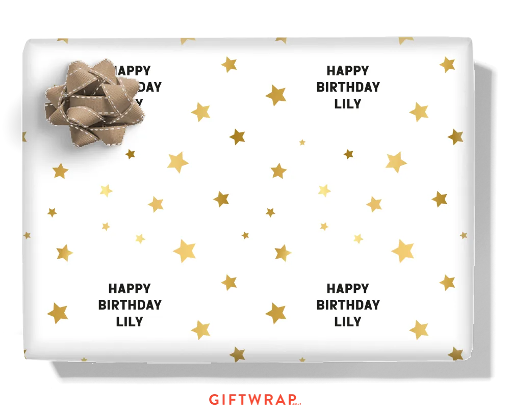 Gold Stars Personalised Wrapping Paper