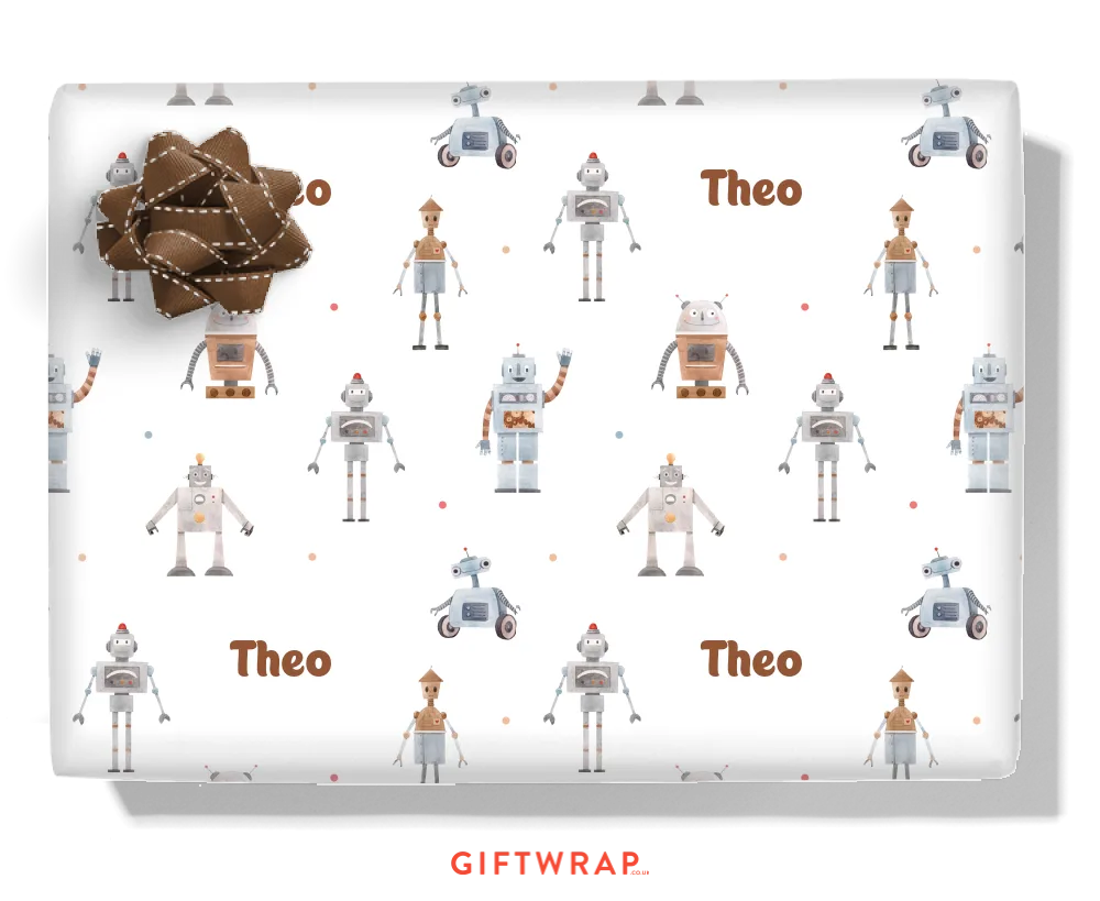 Happy Robots Personalised Wrapping Paper