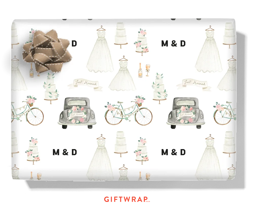 Just Married Brides Personalised Wrapping Paper