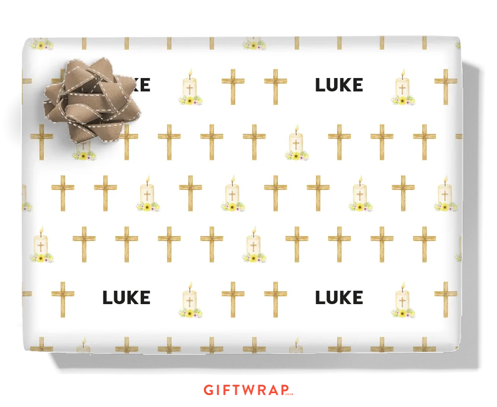 Burning Flame & Cross Personalised Wrapping Paper