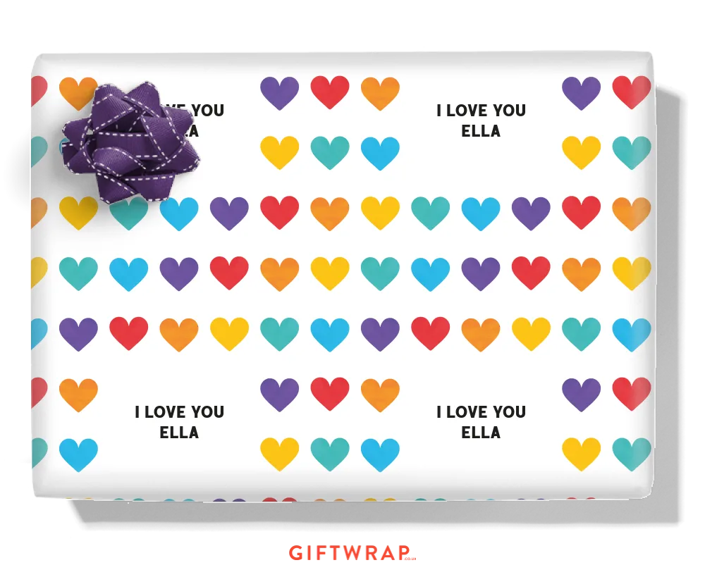 Bright Hearts Personalised Wrapping Paper
