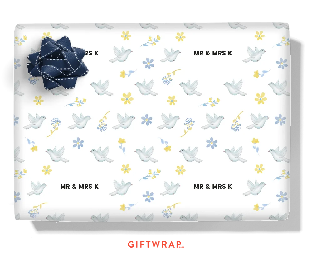 Flower Doves Personalised Wrapping Paper