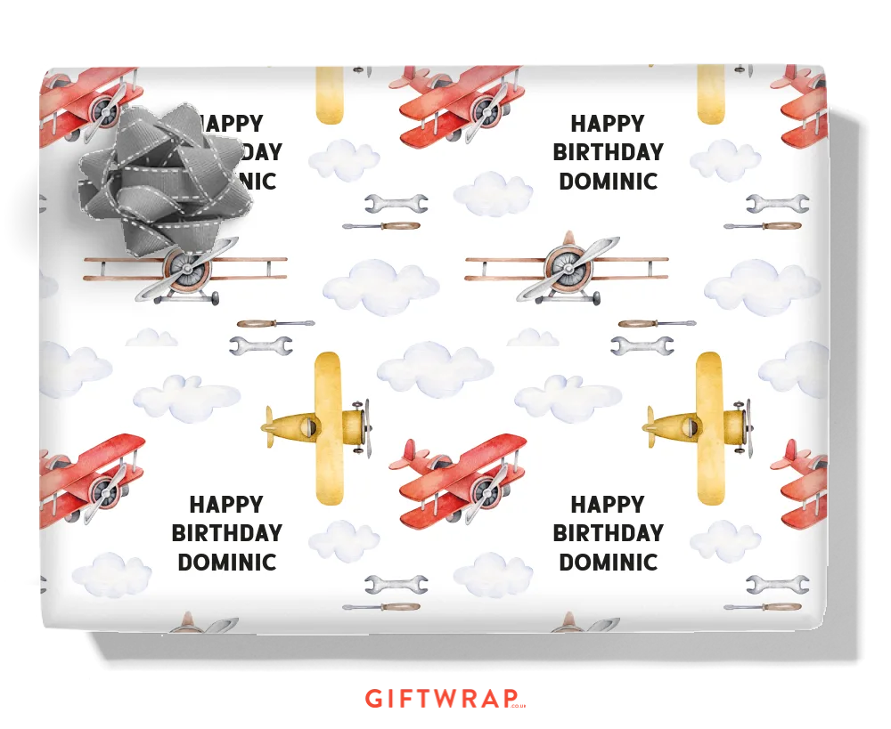 Vintage Planes Personalised Wrapping Paper