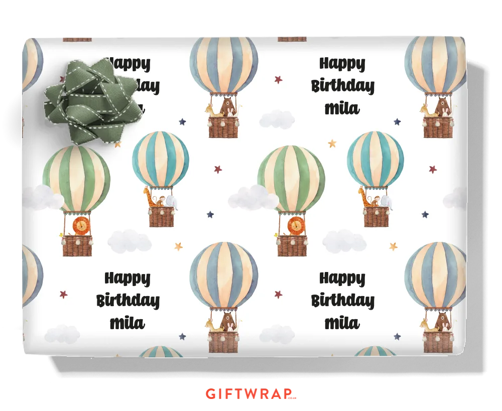 Animals Hot Air Balloon Ride Personalised Wrapping Paper