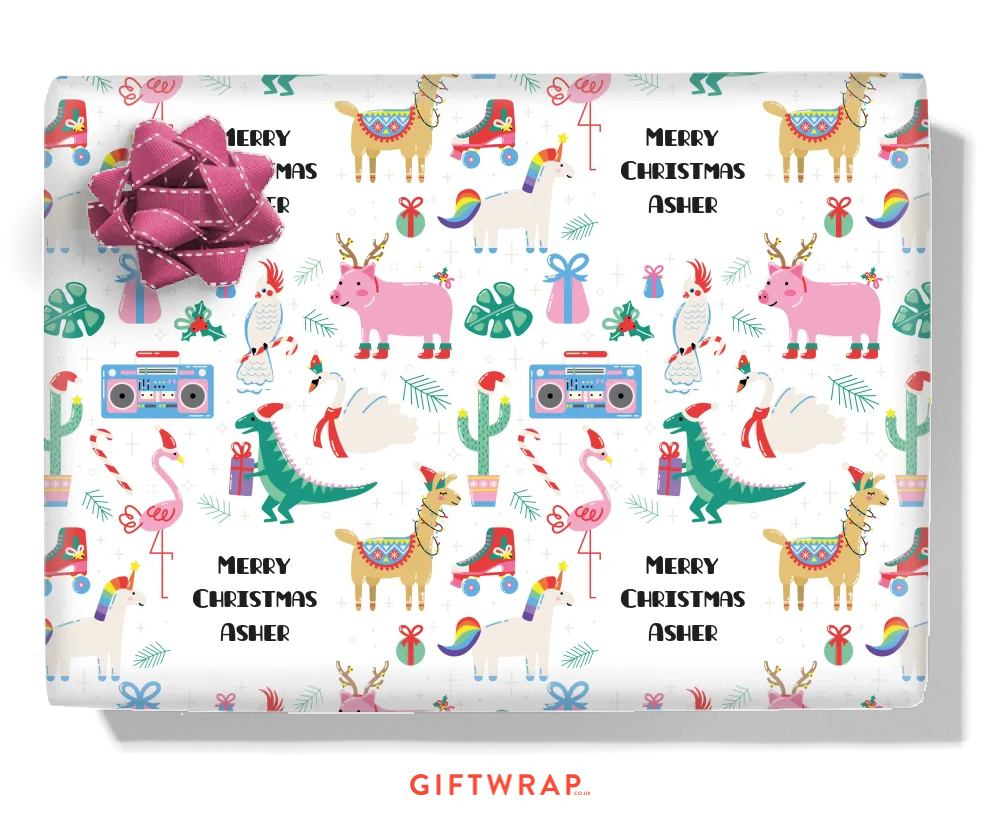 Christmas Party Animals Personalised Wrapping Paper