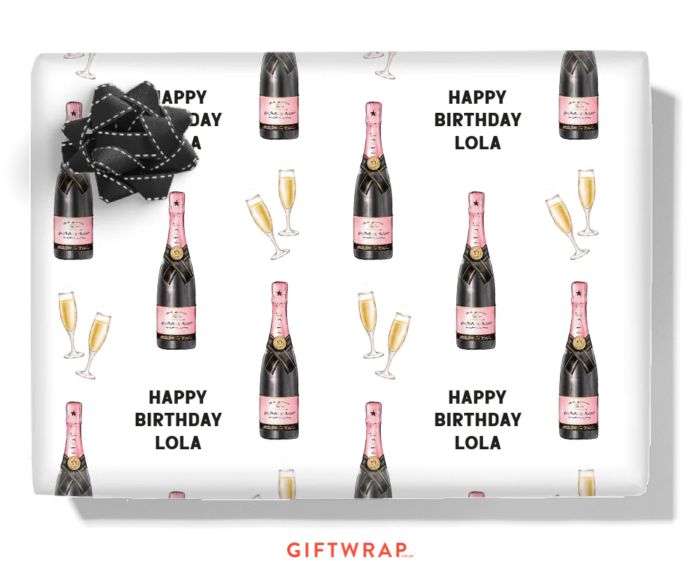 Pink Champagne Personalised Wrapping Paper