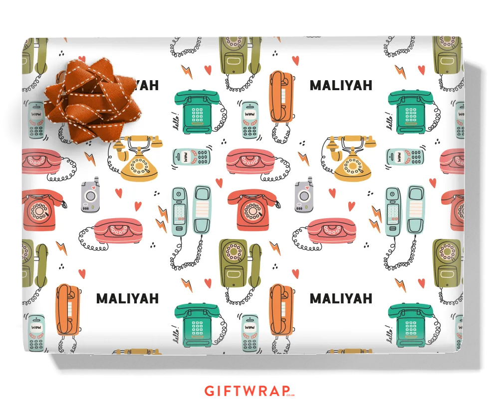 Retro Phones Personalised Wrapping Paper