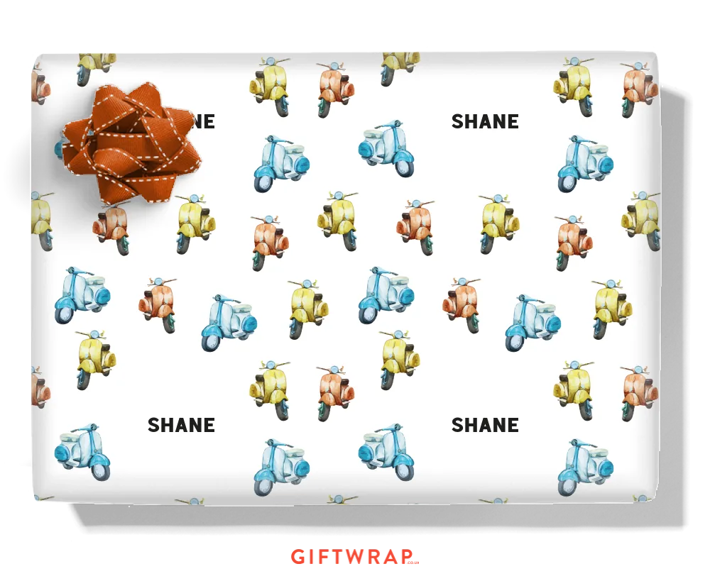 Retro Scooters Personalised Wrapping Paper