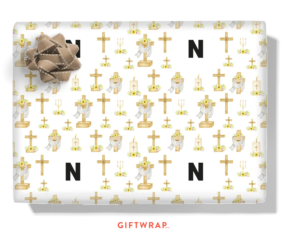 Church Floral Crosses Personalised Wrapping Paper