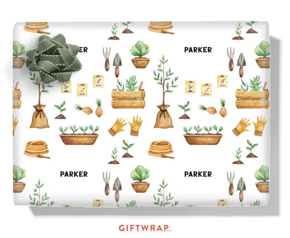 Watercolour Gardening Personalised Wrapping Paper