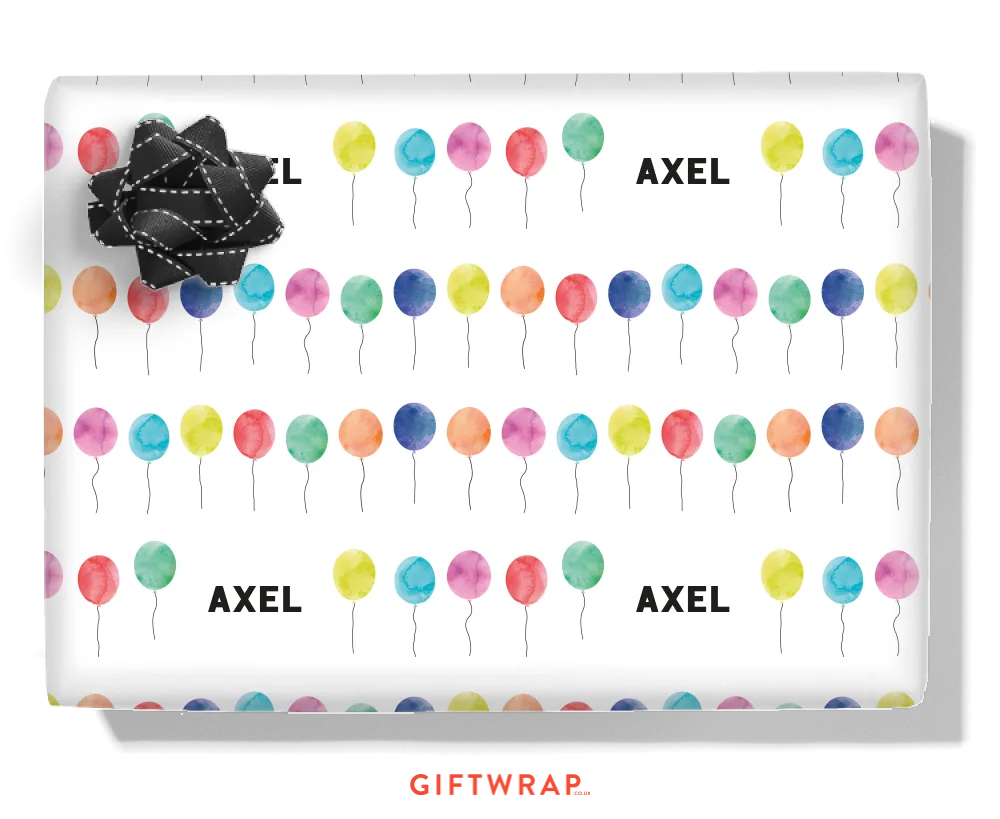 Watercolour Party Balloons Personalised Wrapping Paper