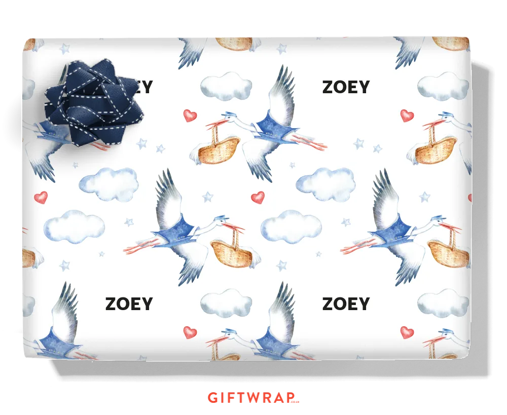 Stork Baby Postman Personalised Wrapping Paper