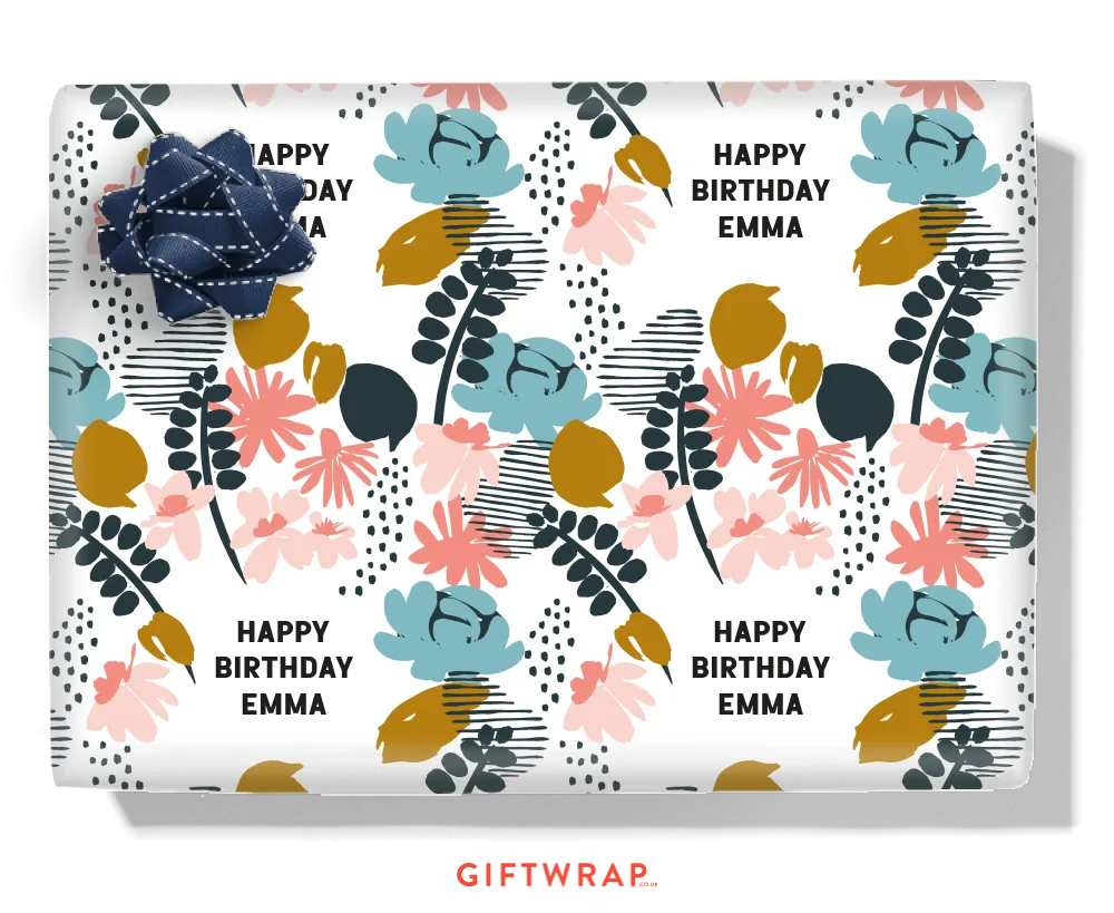 Abstract Wild Flowers Personalised Wrapping Paper