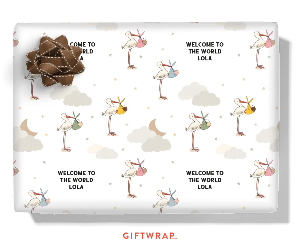 Baby Storks Personalised Wrapping Paper