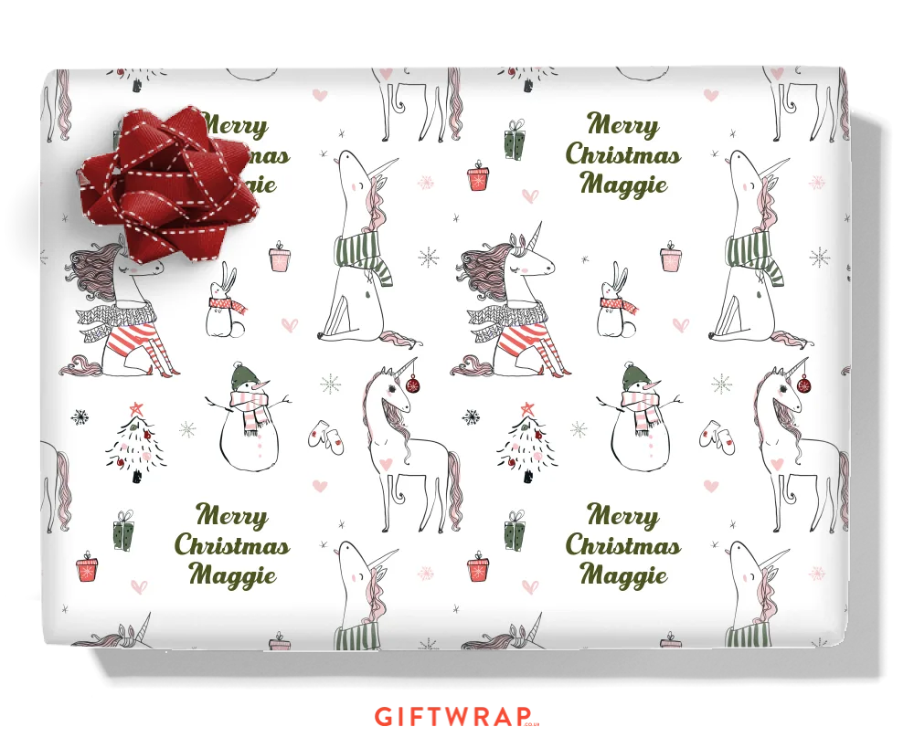 Festive Unicorns Personalised Wrapping Paper