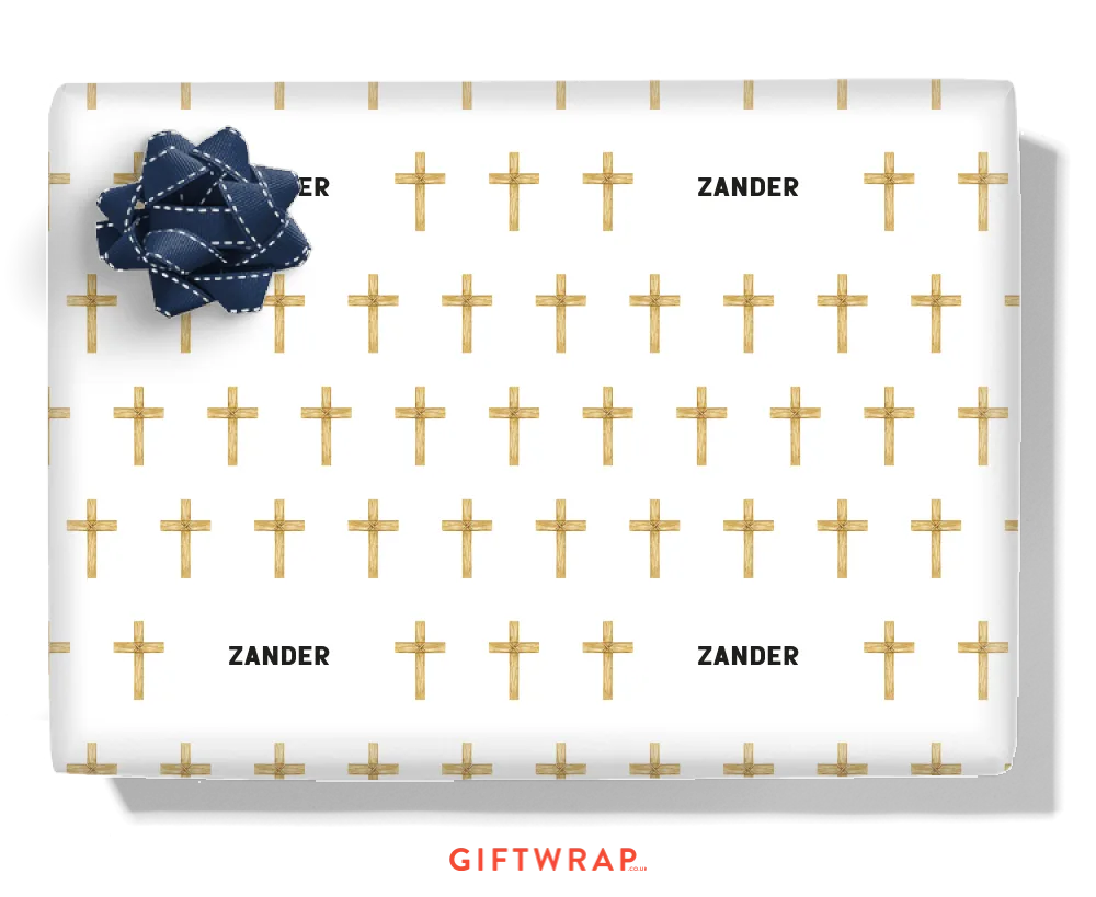 Wooden Cross Personalised Wrapping Paper