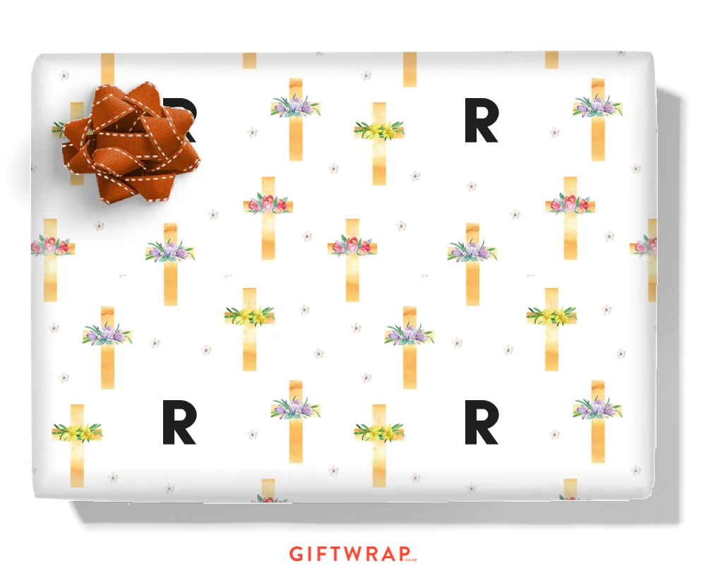 Floral Crosses Personalised Wrapping Paper