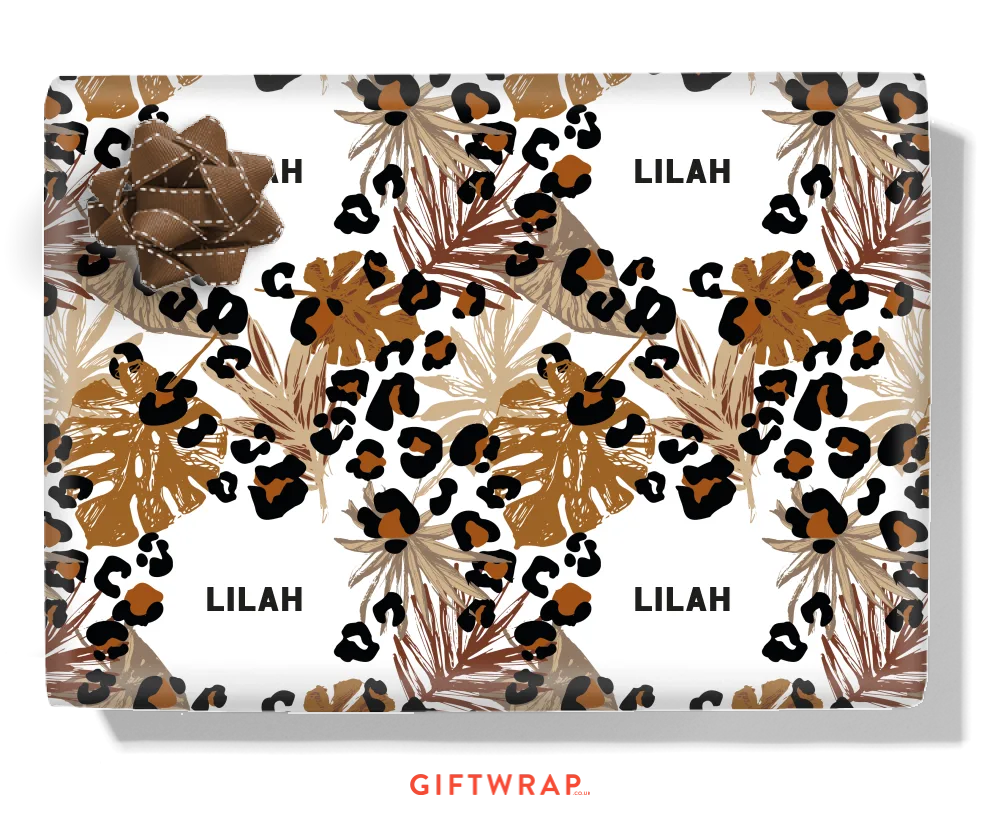 Leopard Palm Leaves Personalised Wrapping Paper