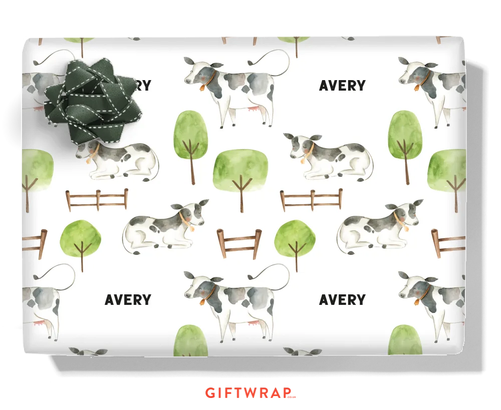 Farm Yard Cows Personalised Wrapping Paper