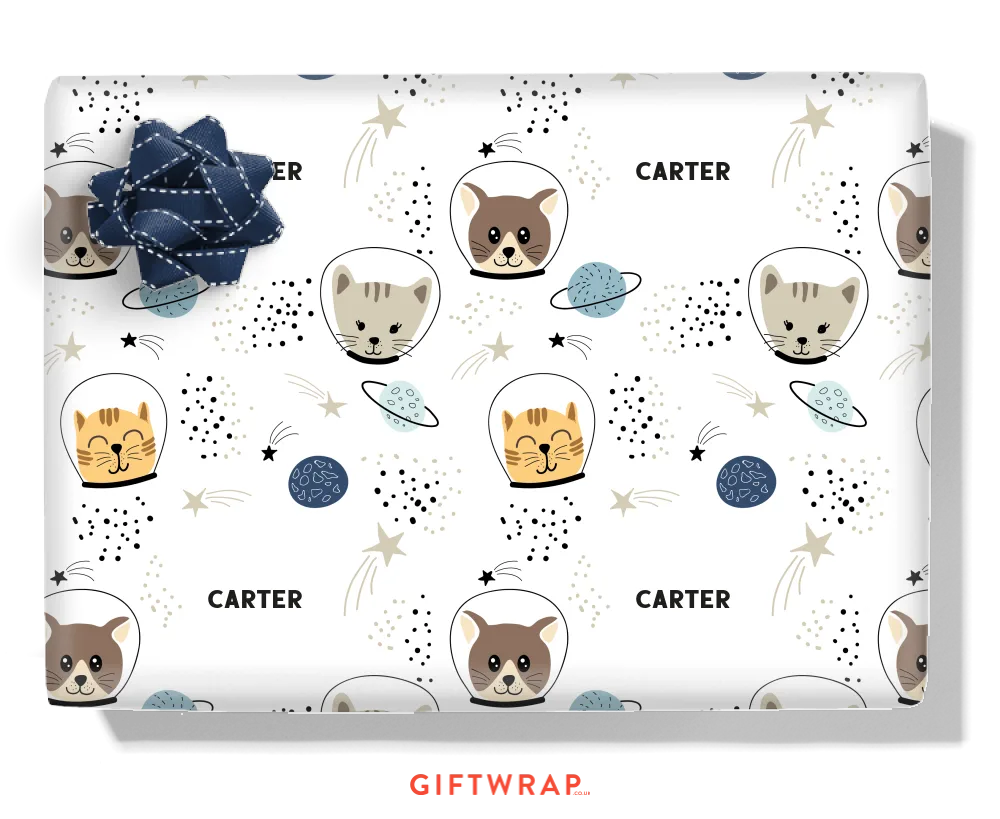 Space Cats Personalised Wrapping Paper