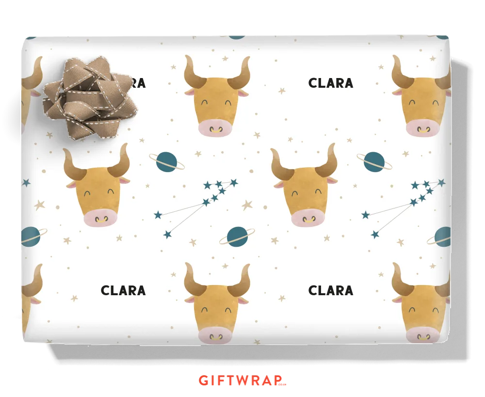 Cute Taurus Personalised Wrapping Paper
