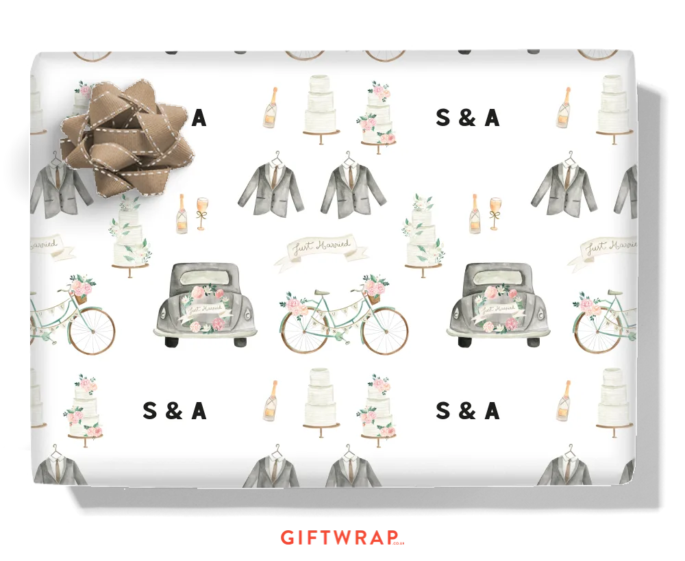 Just Married Grooms Personalised Wrapping Paper