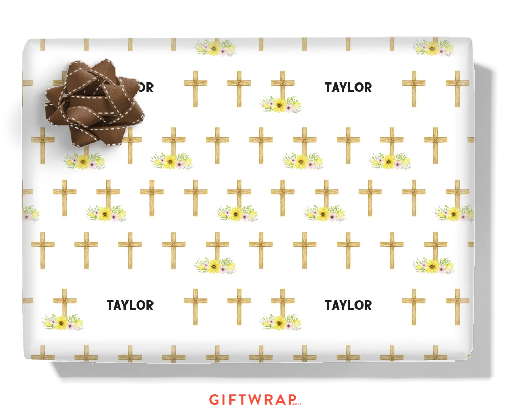 Floral Cross Personalised Wrapping Paper