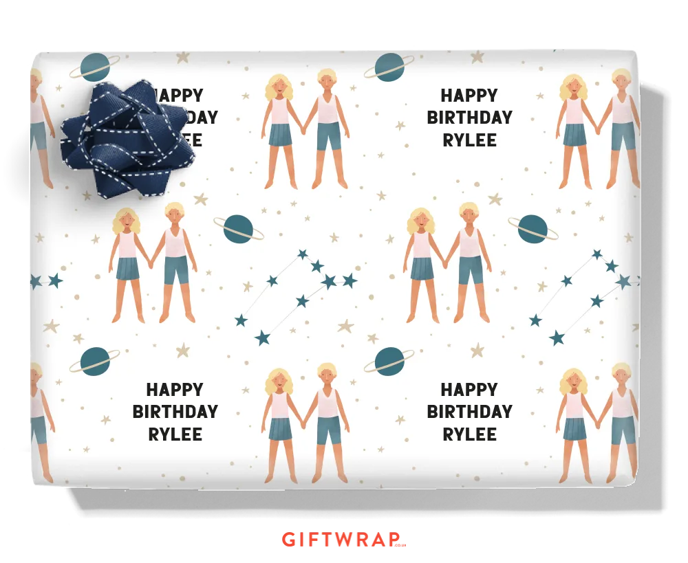 Cute Gemini Personalised Wrapping Paper