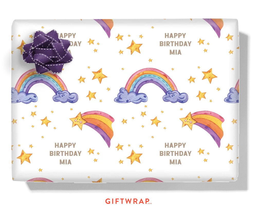 Rainbow Shooting Stars Personalised Wrapping Paper