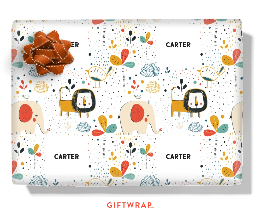 Safari Animals Personalised Wrapping Paper
