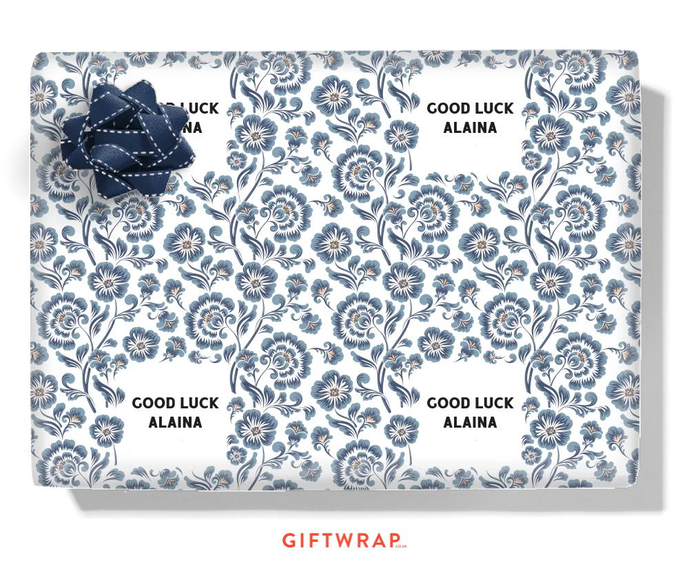 Blue Flowers Personalised Wrapping Paper