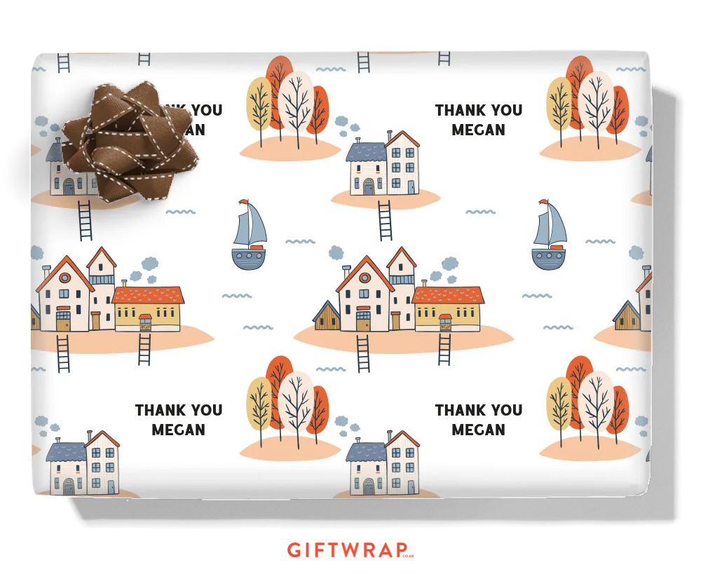 Coastal Town Personalised Wrapping Paper