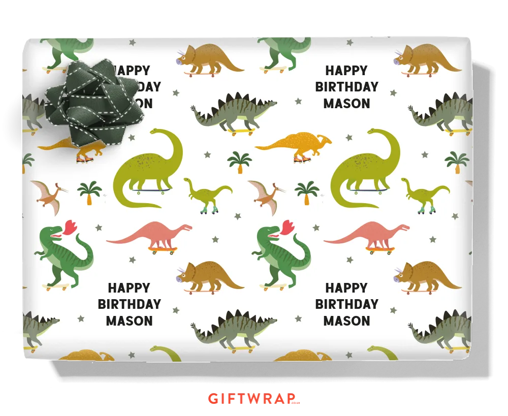 Skating Dinosaurs Personalised Wrapping Paper