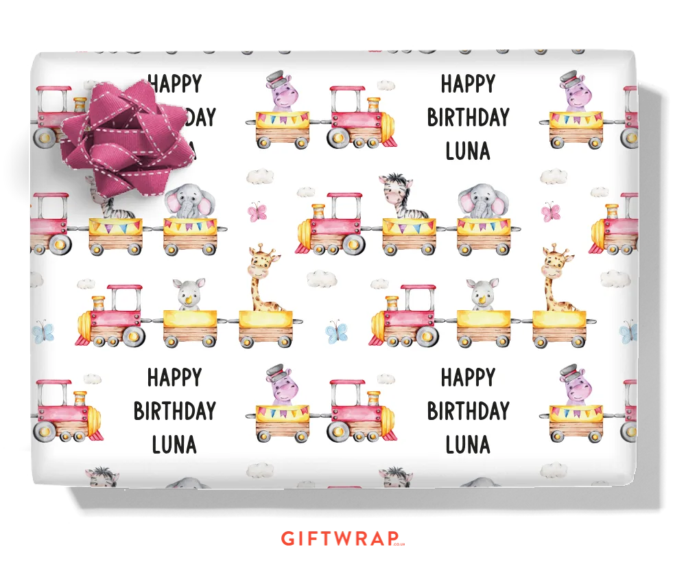 Animal Train Personalised Wrapping Paper