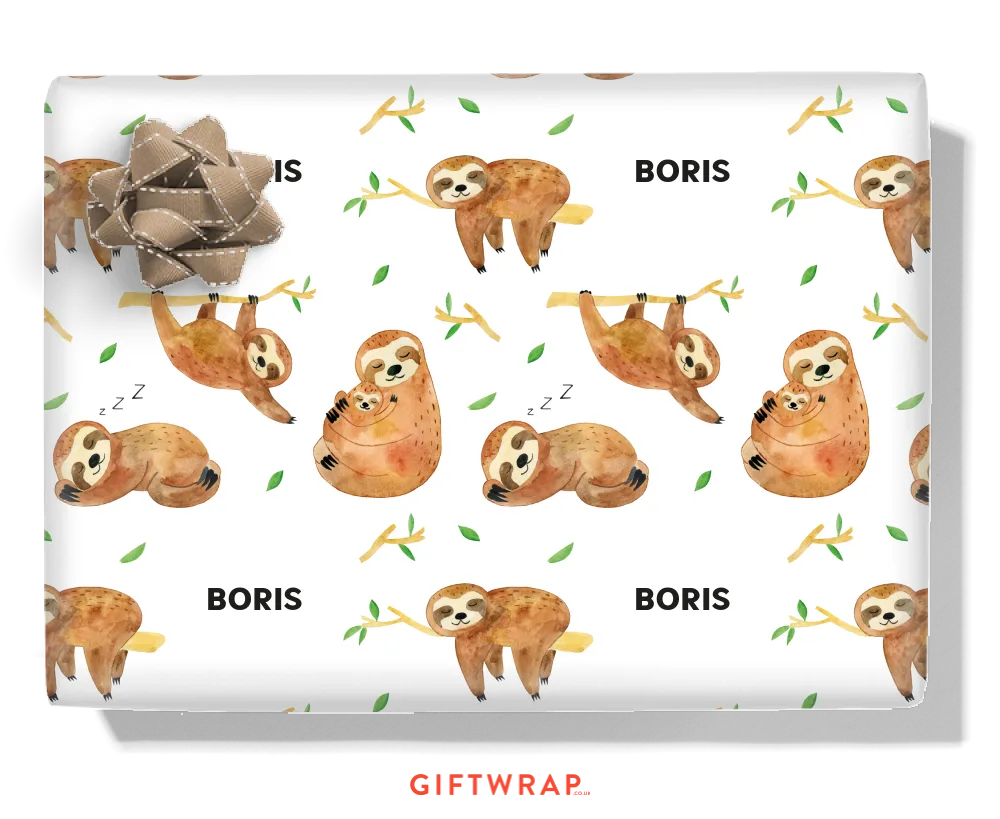 Watercolour Sloths Personalised Wrapping Paper