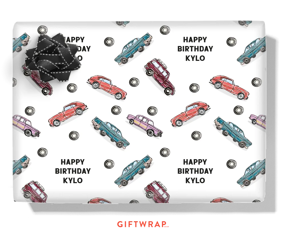 Retro Cars Personalised Wrapping Paper
