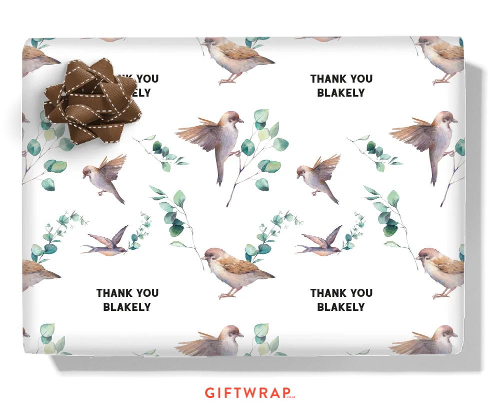 Eucalyptus Spring Birds Personalised Wrapping Paper