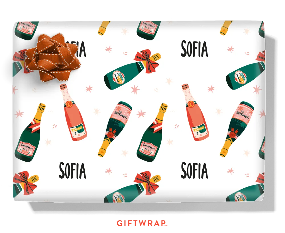 Champagne Bottles Personalised Wrapping Paper