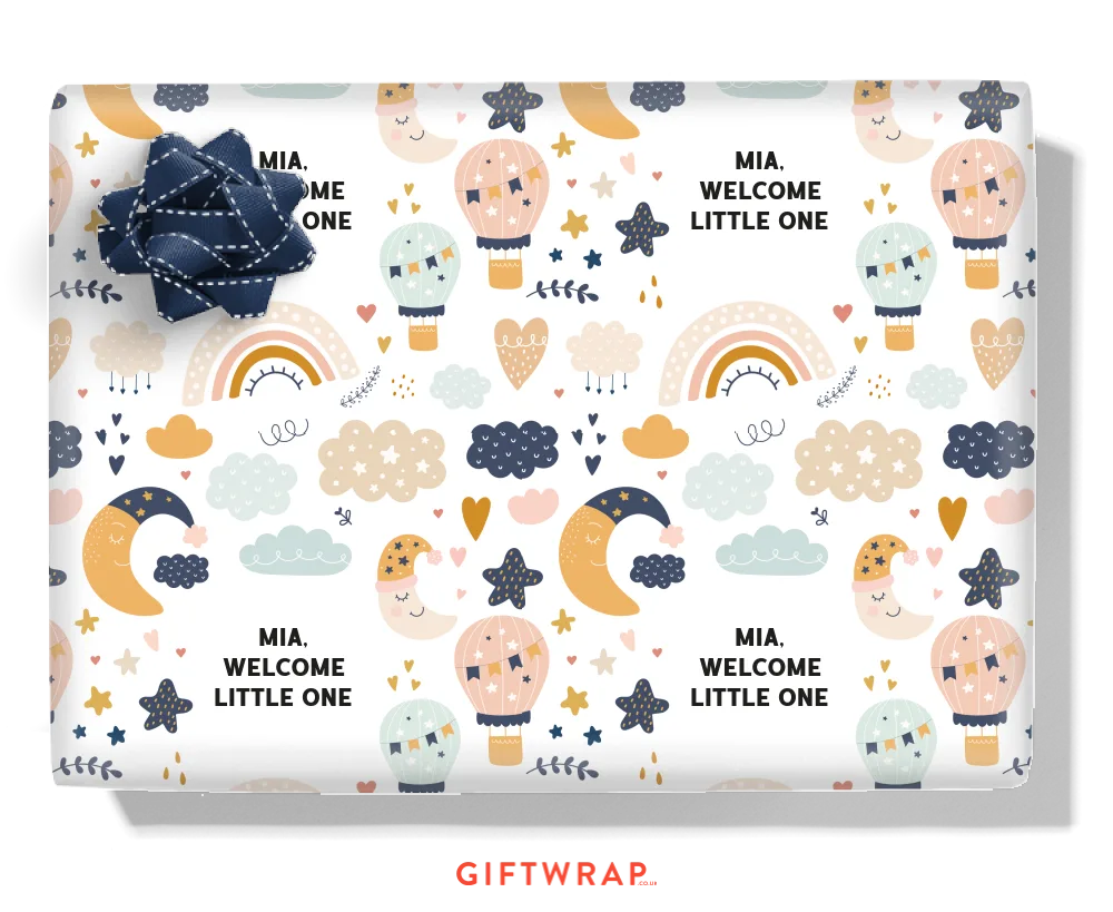 Boho Baby Night Sky Personalised Wrapping Paper