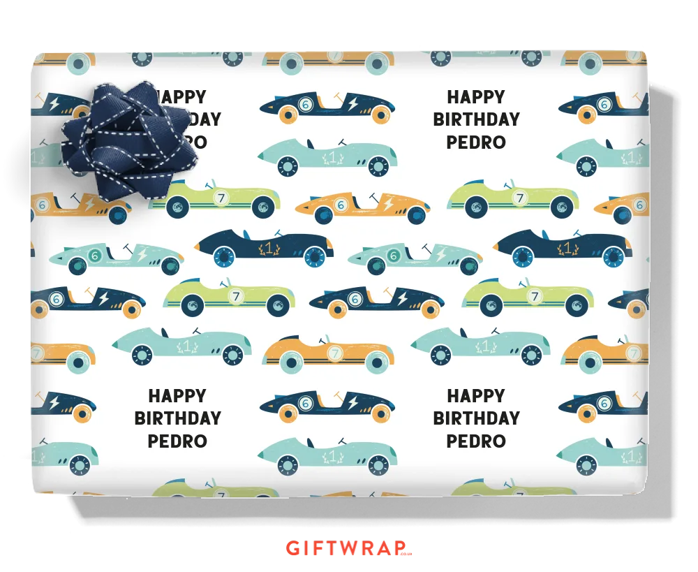 Race Cars Personalised Wrapping Paper