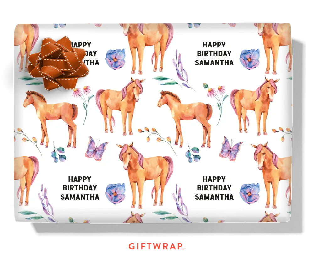 Floral Foals Personalised Wrapping Paper