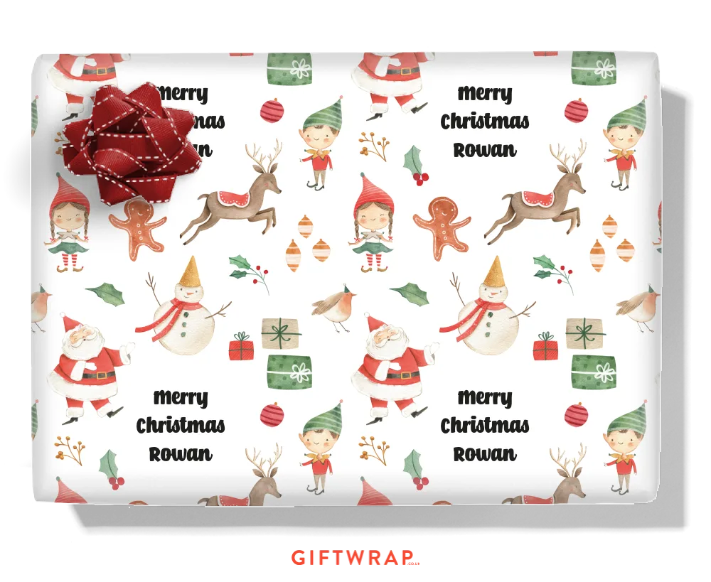 Watercolour Father Christmas Personalised Wrapping Paper