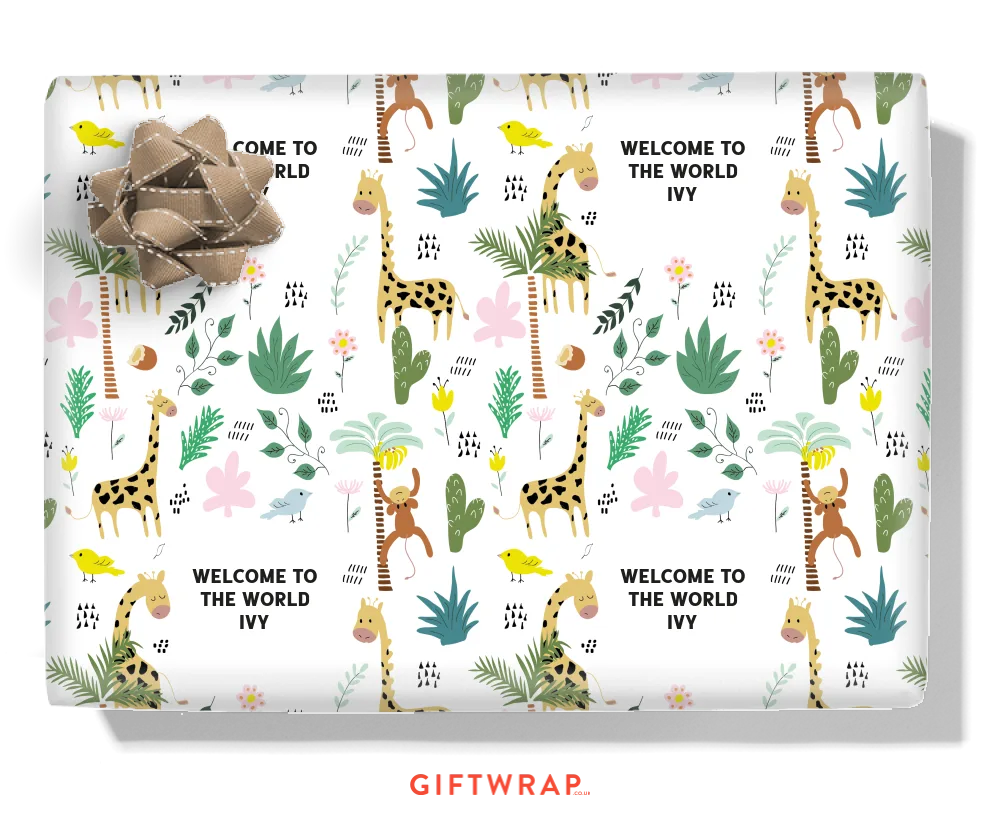 Baby Jungle Animals Personalised Wrapping Paper