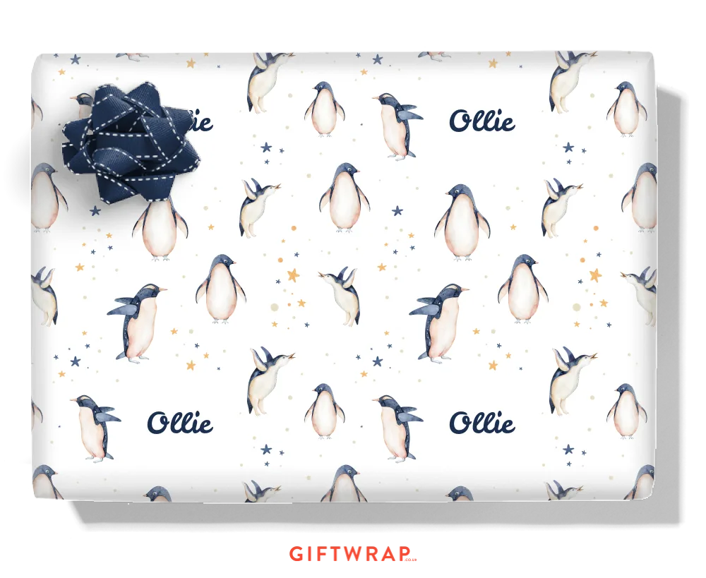 Penguin Stars Personalised Wrapping Paper