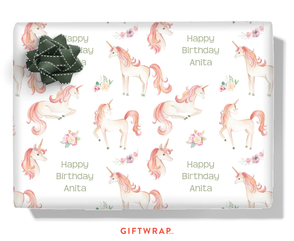 Pink Unicorn Personalised Wrapping Paper